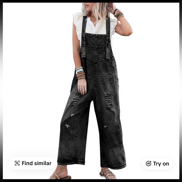 None Denim - Women's Black:Dark Gray  Distressed Denim Overalls Size Small NWOT